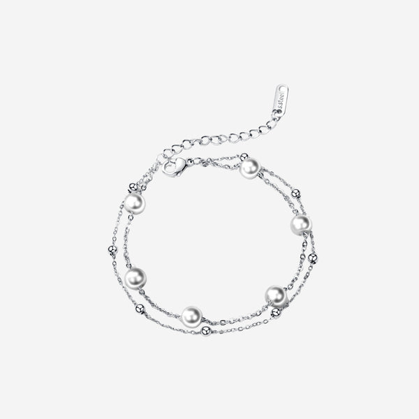 Purity Pearl Charms and Mini Ball-Beads on Multi-Layer Chain Bracelet