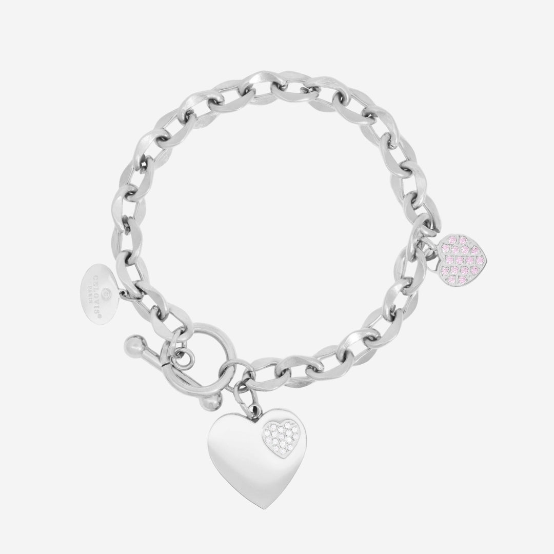True Devotion Heart Pendant with Cubic Zirconia Charm Bracelet