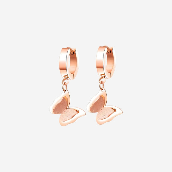 Queen Alexandra Double Frosted Butterfly Huggie Hoop Drop Earrings