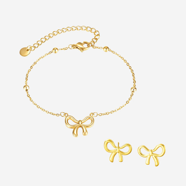Chloe Ribbon Pendant on Beads Chain Bracelet with Earrings Set