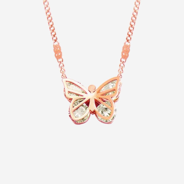 Angelette 蝴蝶镶氧化锆翅膀吊坠玫瑰金项链
