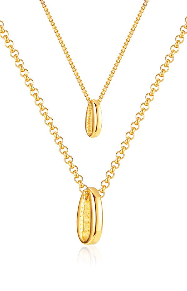 Gilda Oval Tags on Multi-Layer Chain Necklace in Gold