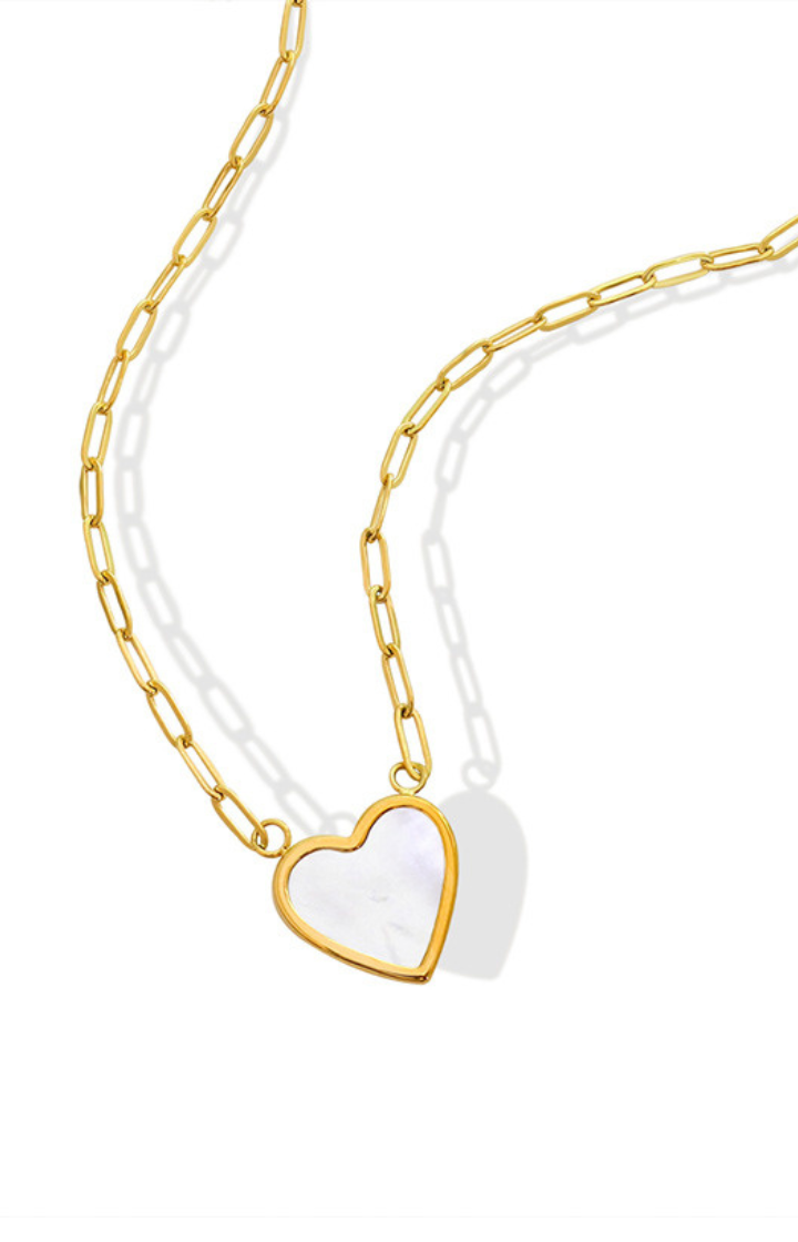 Gina Mother of Pearl Engravable Heart Pendant Necklace in Gold