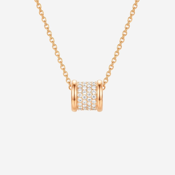 Lumina Zirconia White Barrel Pendant in Rose Gold Chain Necklace