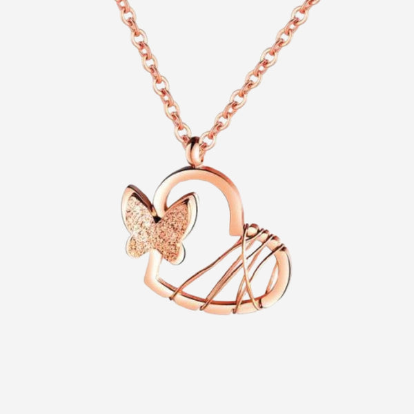 McQueen Butterfly with Hollow Entwined Heart Necklace in Rose Gold