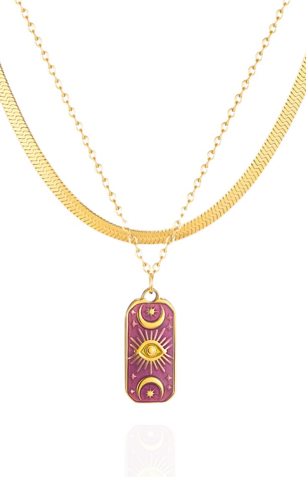 Mystique Third Eye Pendant on Multi-Layer Snake Chain Necklace in Gold