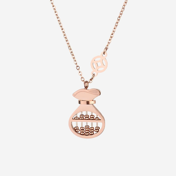 玫瑰金项链繁荣钱袋算盘吊坠