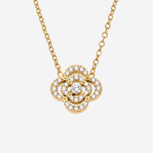 Rosee Floral with Zirconia Pendant Chain Necklace