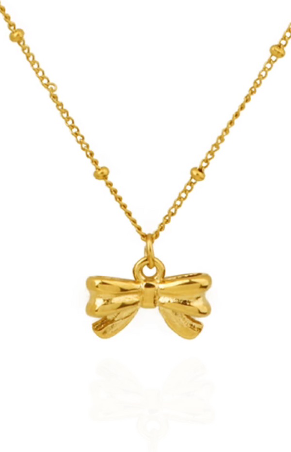 Ruby Elegance Ribbon Engravable Pendant Necklace in Gold