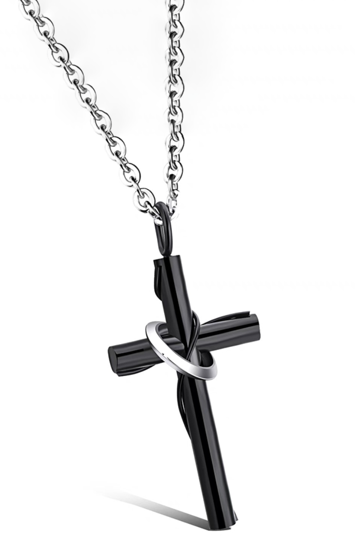 Ruth Silver Chain Necklace with Cross Pendant and Interlocking Ring