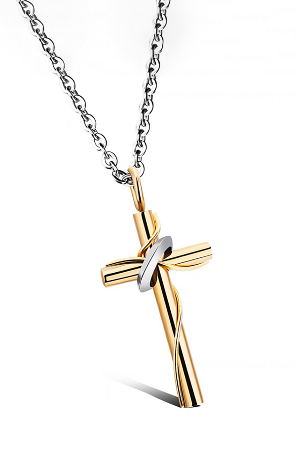 Ruth Silver Chain Necklace with Cross Pendant and Interlocking Ring