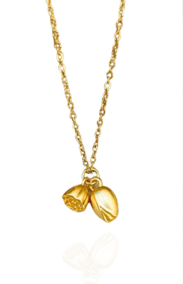 "Un Lotus" Double Lotus Dangle Pendant Chain Necklace in Gold