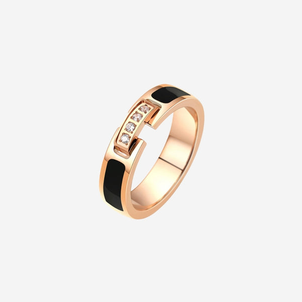 Beau in Black with Cubic Zirconia Ring in Rose Gold