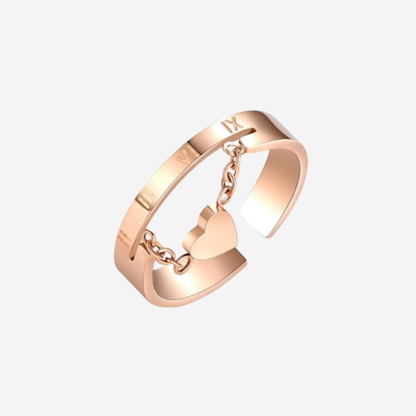 Keira Heart Drop Roman Numeral Adjustable Ring in Rose Gold