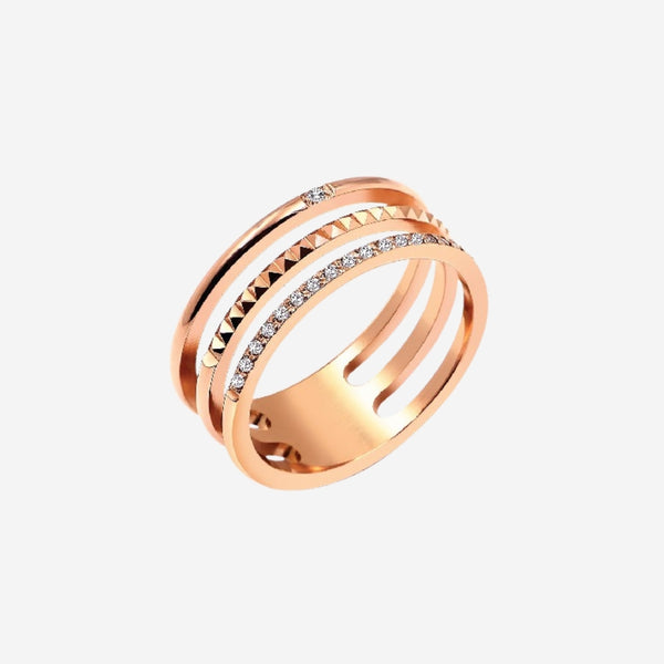 Loretta Zirconia Three Band Ring in Rose Gold