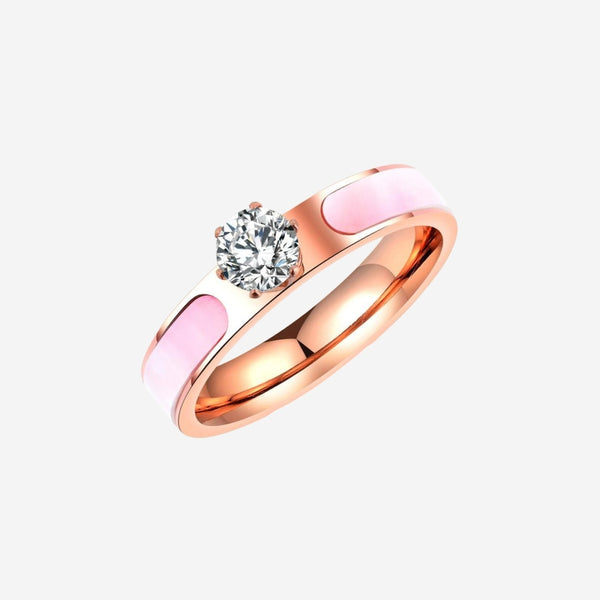 Rosaline Pink Mother Pearl Cubic Zirconia Ring in Rose Gold