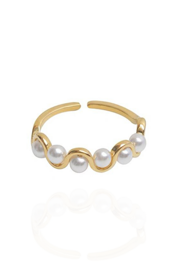 Undine Waving Band with Pearl Adjustable Ring in Gold