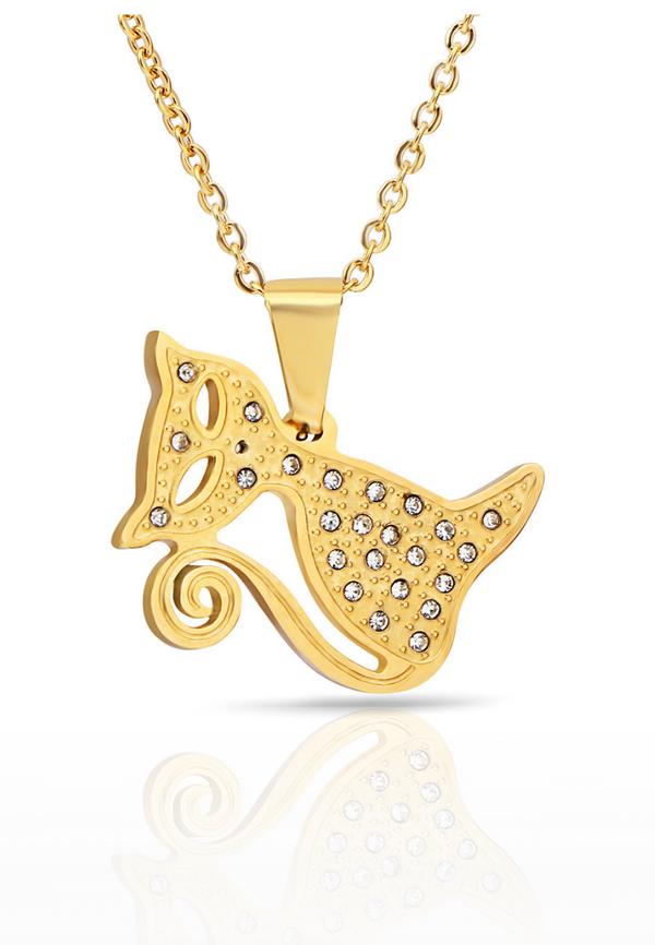 Callie Kitty Cat Pendant with Cubic Zirconia Chain Necklace