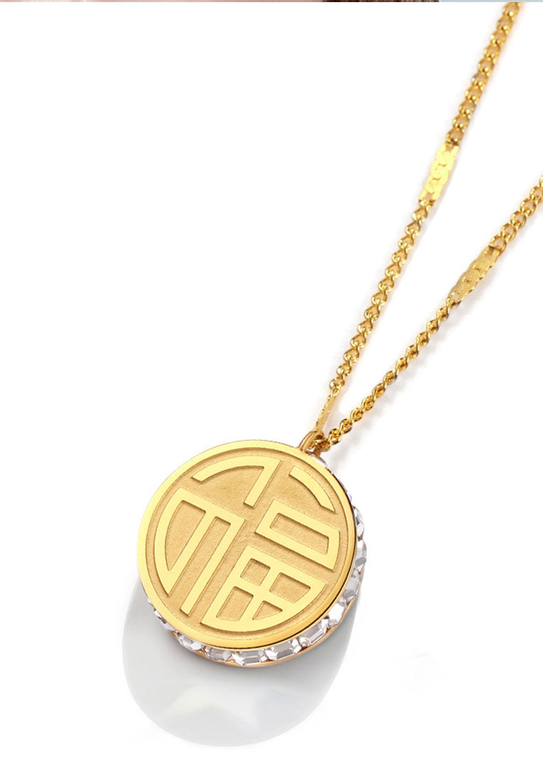 Golden Luck Symbolic Coin Reversible Pendant Chain Necklace