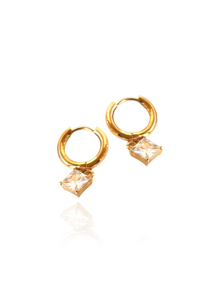 Elea Sparkly White Cubic Zirconia Pendant on Huggie Hoop Earrings in Gold