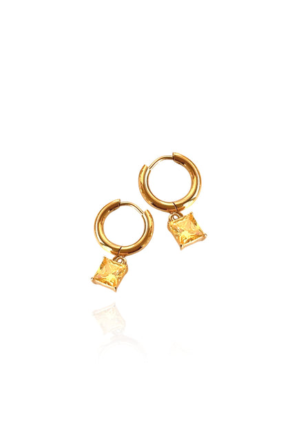 Elea Sparkly White Cubic Zirconia Pendant on Huggie Hoop Earrings in Gold
