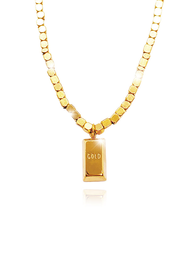 Auryn Golden Wealth Bar made in Titanium Gold Chain Necklace