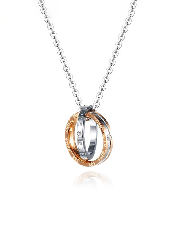 Forever Bond Interlocking Ring Pendant on Chain Necklace in Rose Gold and Silver