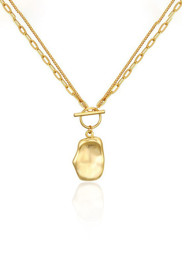Izel Unique Pendant with Multi-Layer Chain Necklace in Gold
