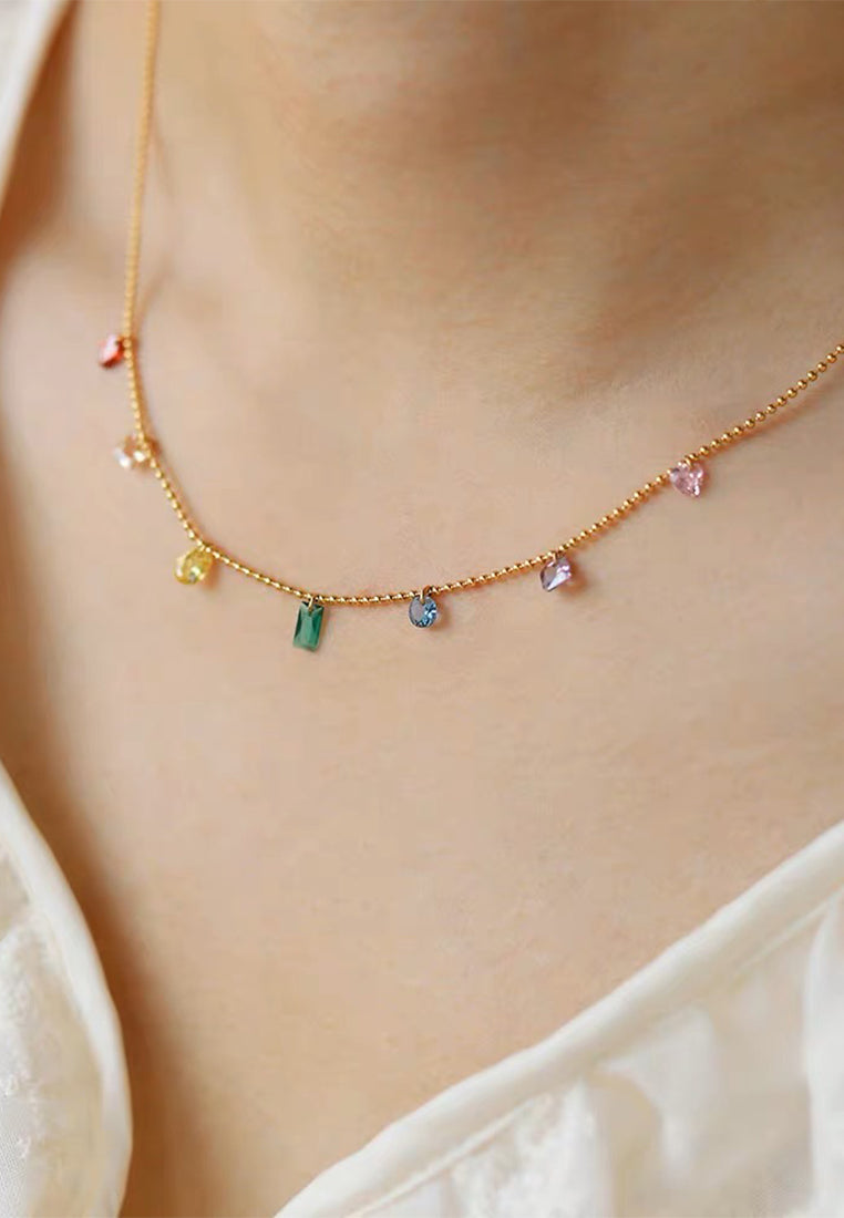 Lila Joyful Colors 方晶锆石吊坠配串珠项链金色