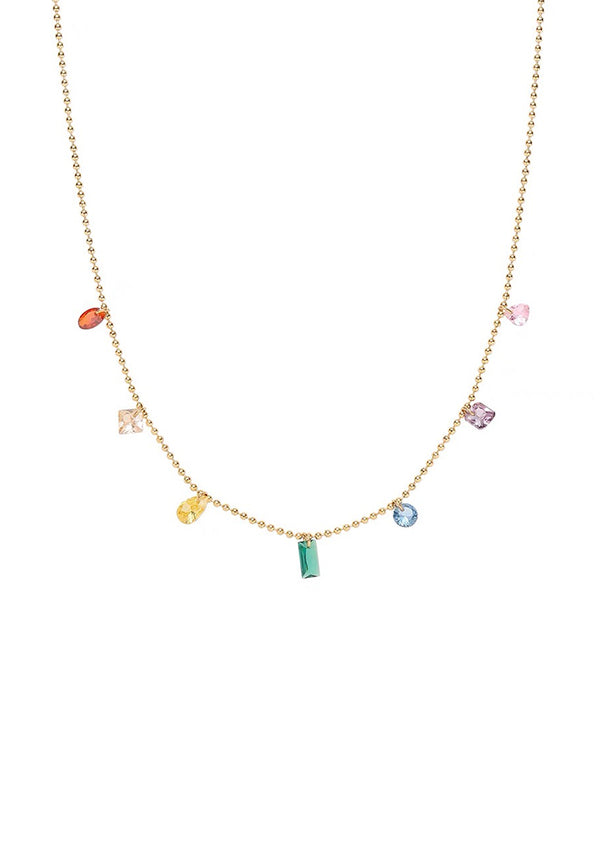 Lila Joyful Colors Cubic Zirconia Pendant with Beaded Chain Necklace in Gold