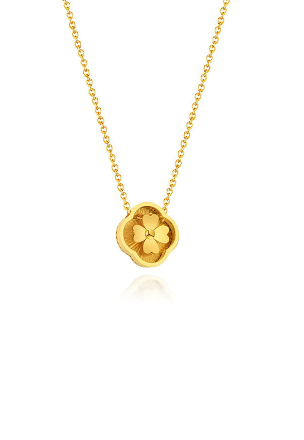 Lola Lucky Clover Inset Spinner Pendant Chain Necklace in Gold