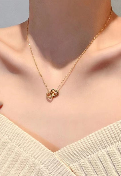 Love Connector with Cubic Zirconia Pendant Chain Necklace in Gold