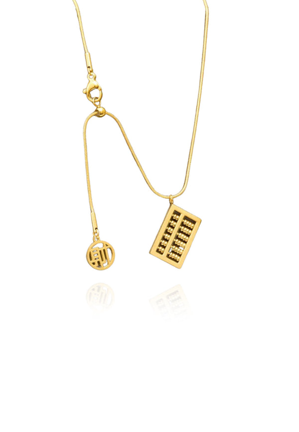 Lucky Fortuna Abacus Pendant Chain Necklace in Gold