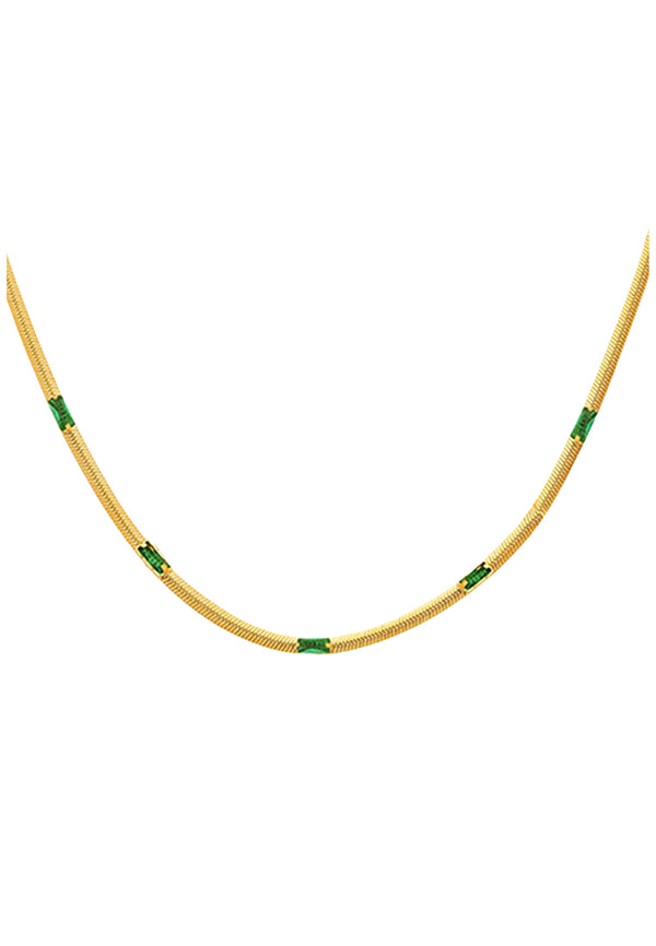 Margot Emerald Cubic Zirconia Pendant Snake Chain Necklace in Gold