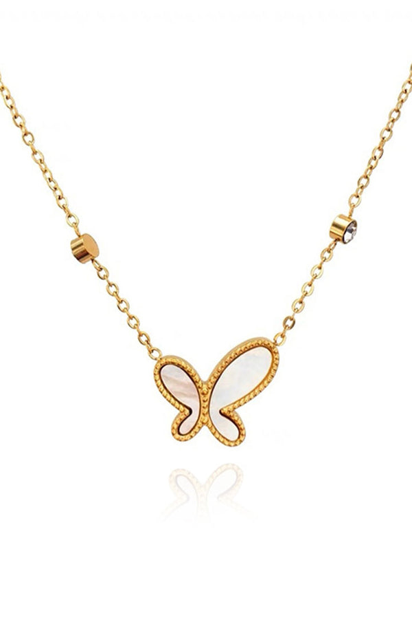 Viana Butterfly Pendant with Mother of Pearl Chain Necklace in Gold