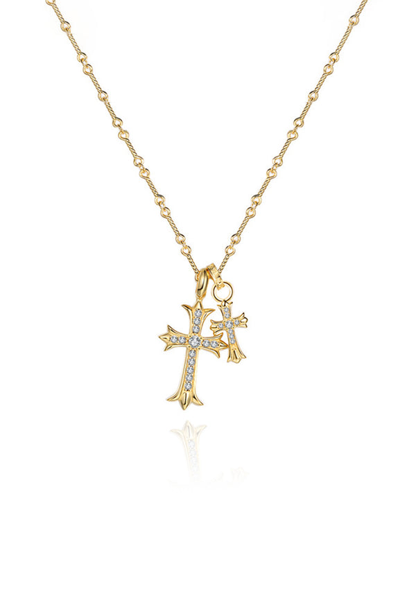 Xavier Cross with Cubic Zirconia Engravable Pendant Chain Necklace in Gold