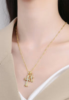 Xavier Cross with Cubic Zirconia Engravable Pendant Chain Necklace in Gold