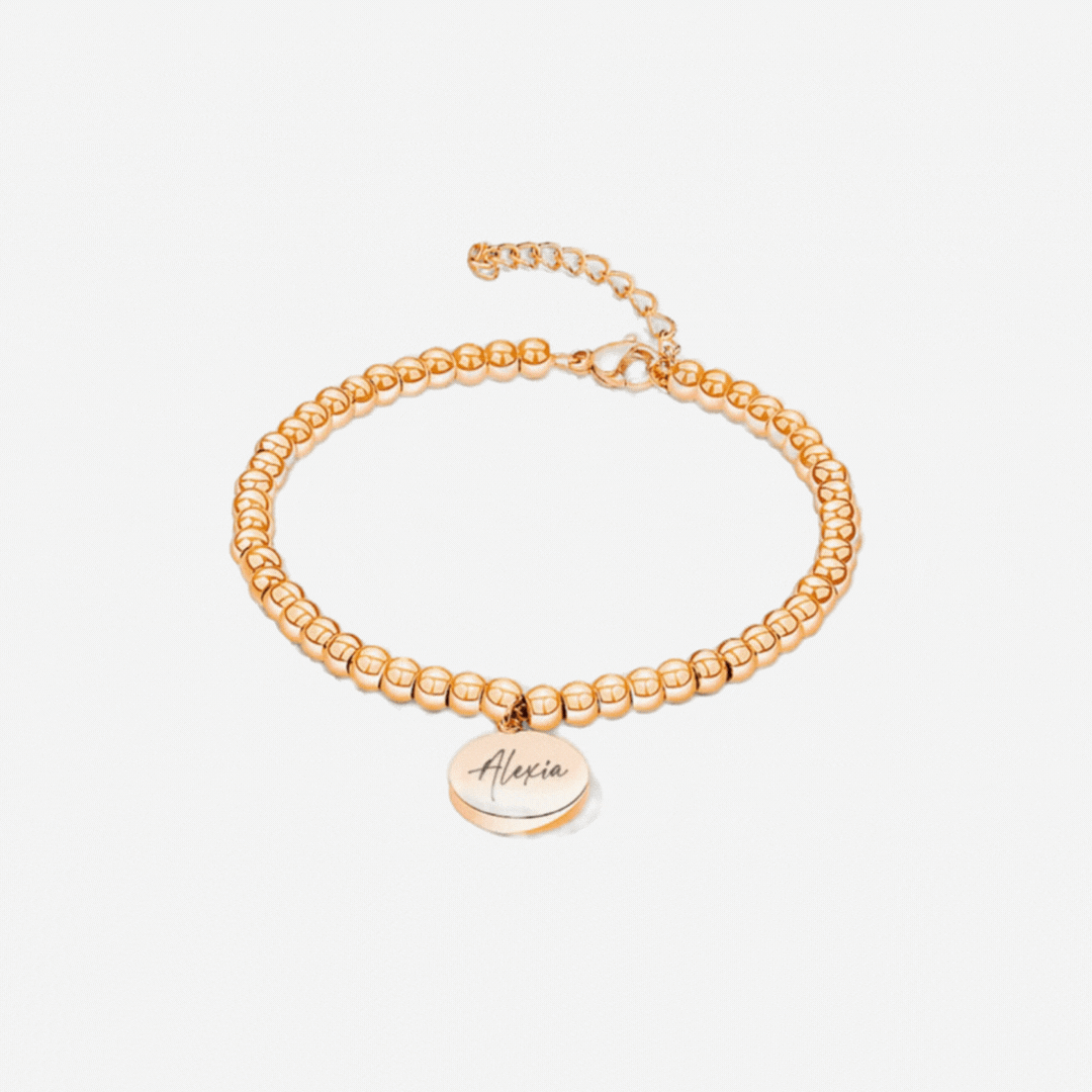 Medallion Round Engravable Pendant Beaded Ball Chain Bracelet