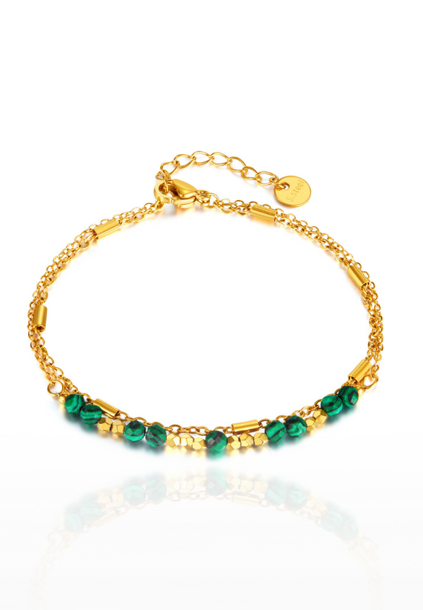 Elodie Green Emerald Pendant with Multi-Layer Chain Link Bracelet in Gold