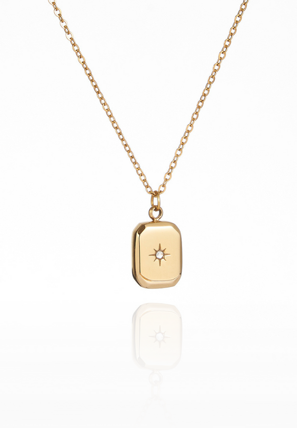 Eolia Rectangle with Cubic Zirconia Pendant Chain Necklace in Gold