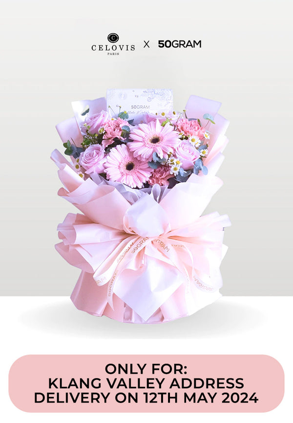 50GRAM Forever Thankful Pink Daisy Hand Bouquet – Medium [MOTHER'S DAY PRE-ORDER]