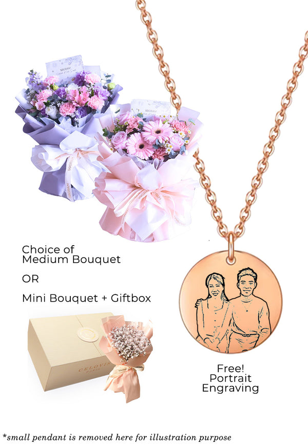 Gratitude for Mom - Gemina Necklace with Flower Bouquet Bundle