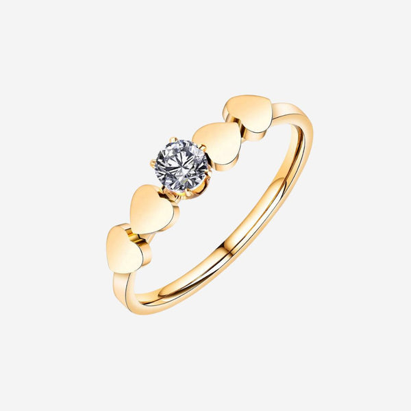 Gwendolyn 方晶锆石单石心形戒环黄金戒指