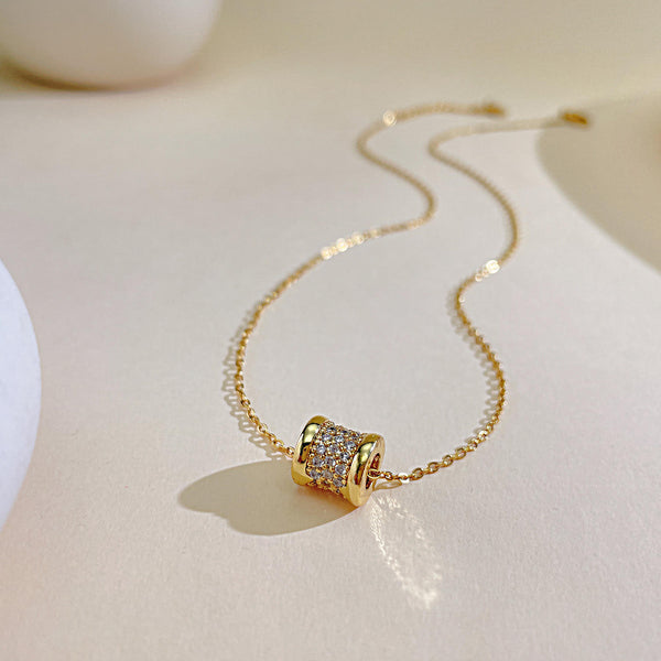 Lumina Zirconia White Barrel Pendant in Rose Gold Chain Necklace