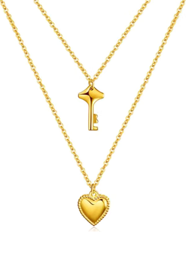 Heart Keeper Key and Love Pendants on Multi-Layer Chain Necklace