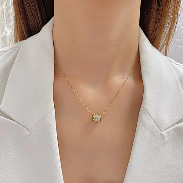 Lumina Zirconia White Barrel Pendant in Rose Gold Chain Necklace