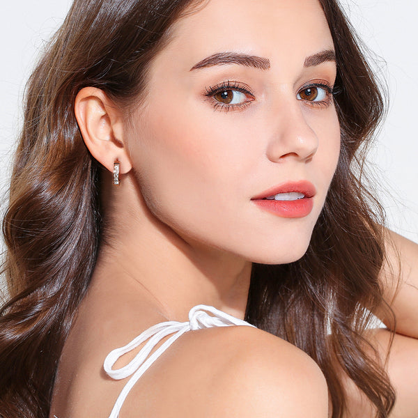 Baily White Zirconia C Hoop Stud Earrings in Rose Gold