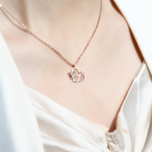 McQueen Butterfly with Hollow Entwined Heart Necklace in Rose Gold