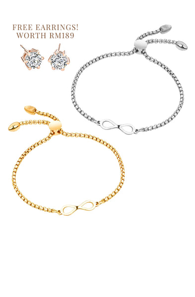 Infinity Adjustable Chain Bracelet Bundle Set (Free Elsie Earrings!)