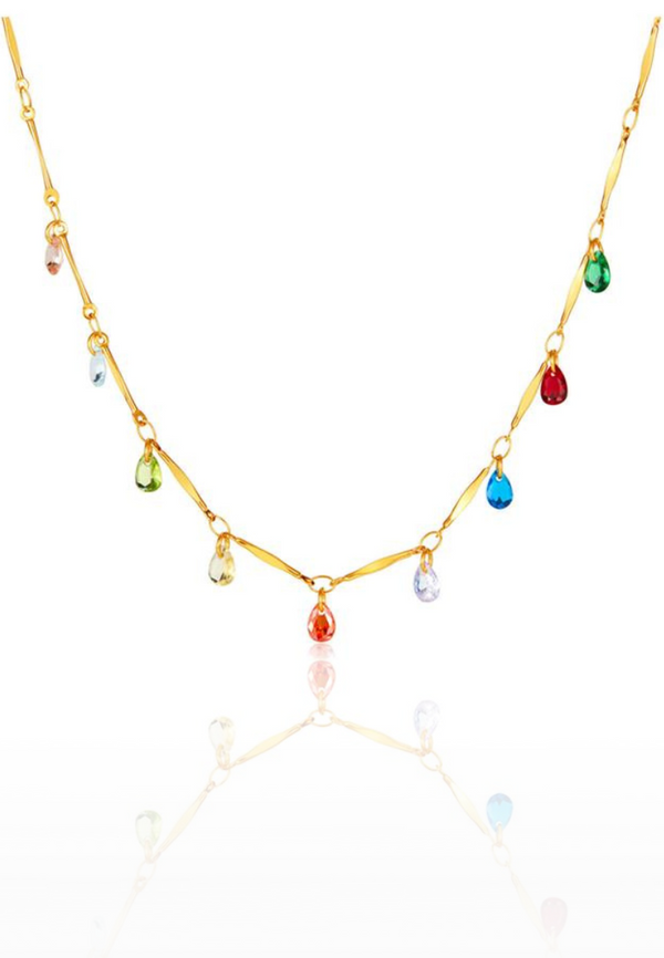 Joie with Colorful Cubic Zirconia Pendant Chain Necklace in Gold